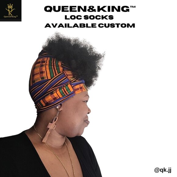Loc Sock (Orange & Blue Kente) - Picture 2 of 3